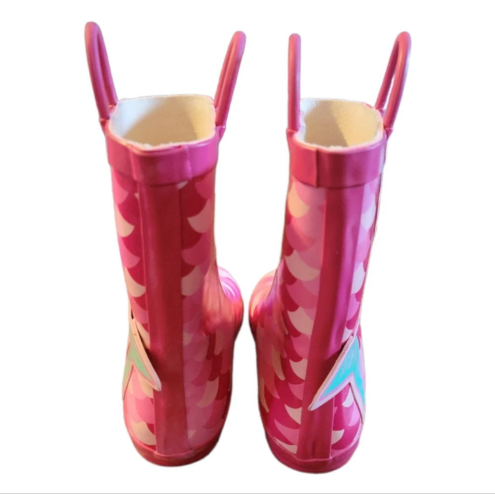 LILLY OF NEW YORK Girl's Mermaid Boots Blue Green/Pink Rain Boots